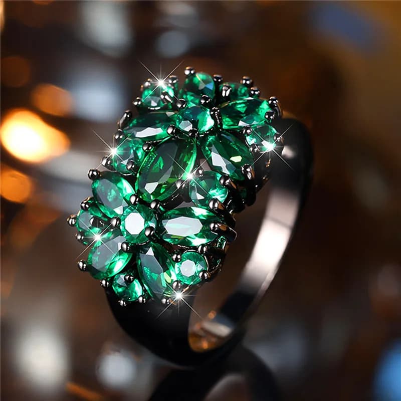 Anello di fidanzamento con pietra zircone verde femminile di lusso, regalo di gioielli da sposa alla moda in oro nero per le donne