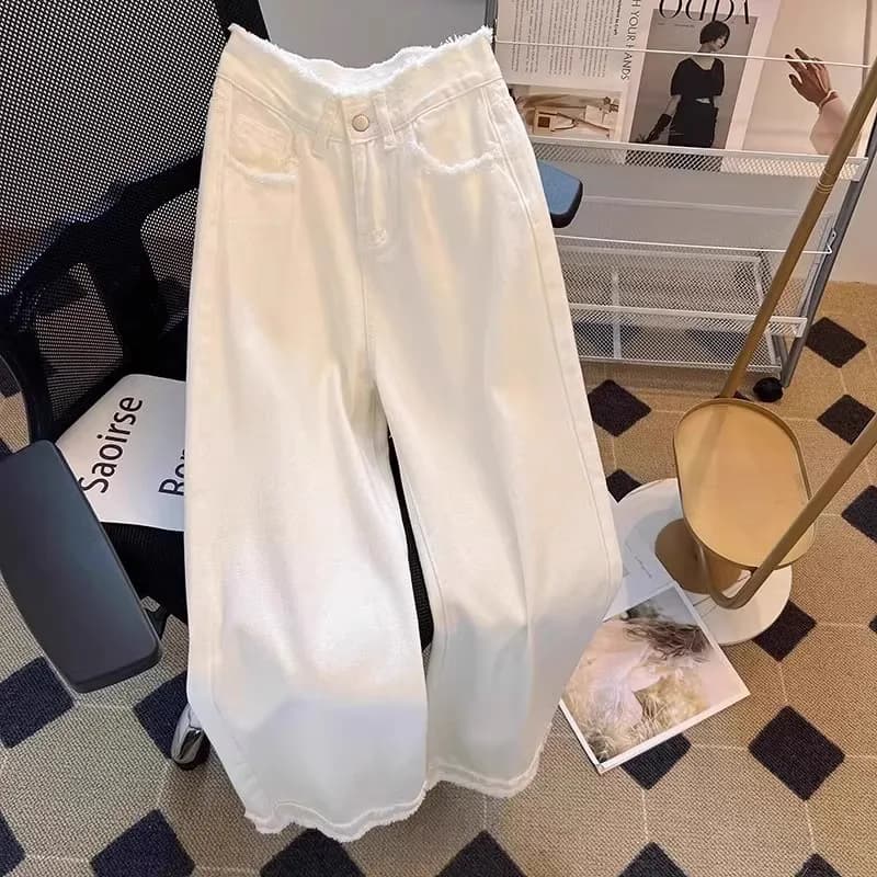 plus Size White Hem Denim Jeans Men's Loose Straight Leg Trousers Spring Autumn High Waist Wide Leg Pants Youth Fashion