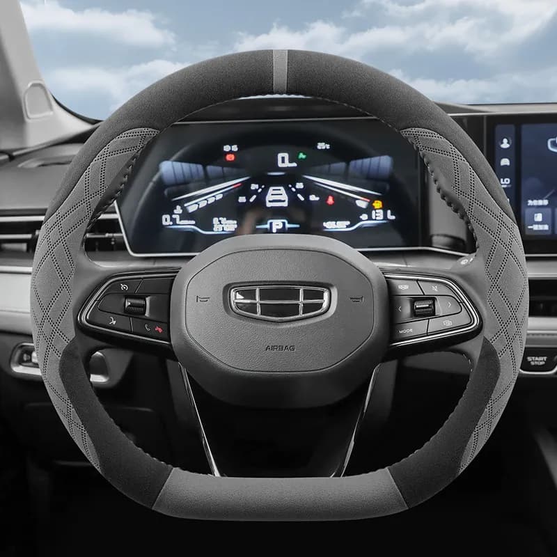 For Geely Suede Steering Wheel Cover, Soft Touch 15 Inch Fit Coolray Emgrand Monjaro Okavango Starray Tugella Car Accessories