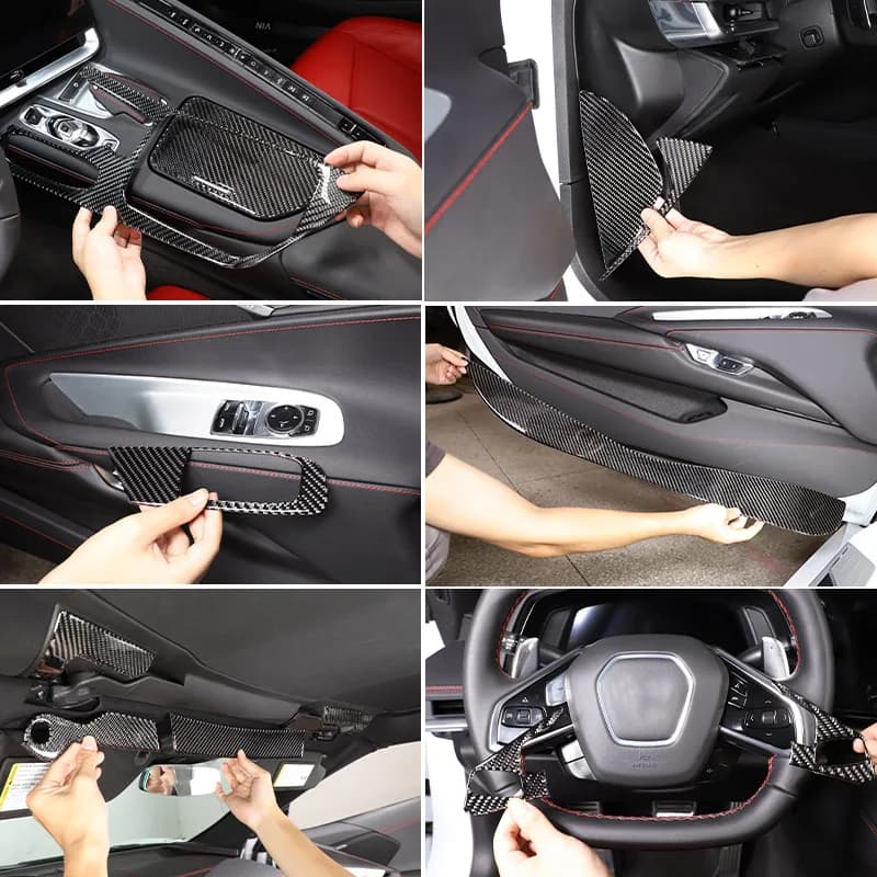 For Chevrolet Corvette C8 2020-2023 Soft Carbon Fiber Dash Trim Gear Shift Console Cover Interior Wall decal Car Accessories