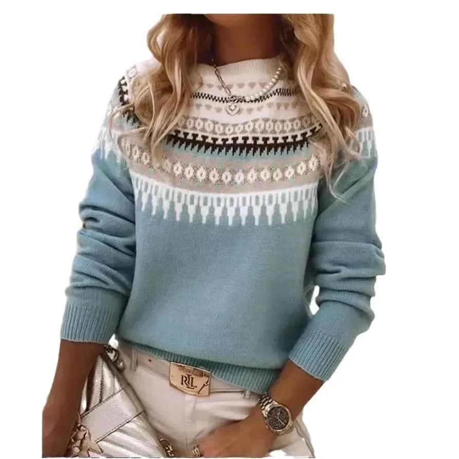 Nuovo Abito Maglione da Donna 2025 con Collo Tondo e Blocchi di Colore, Design Elegante Multicolore, Versatile e alla Moda