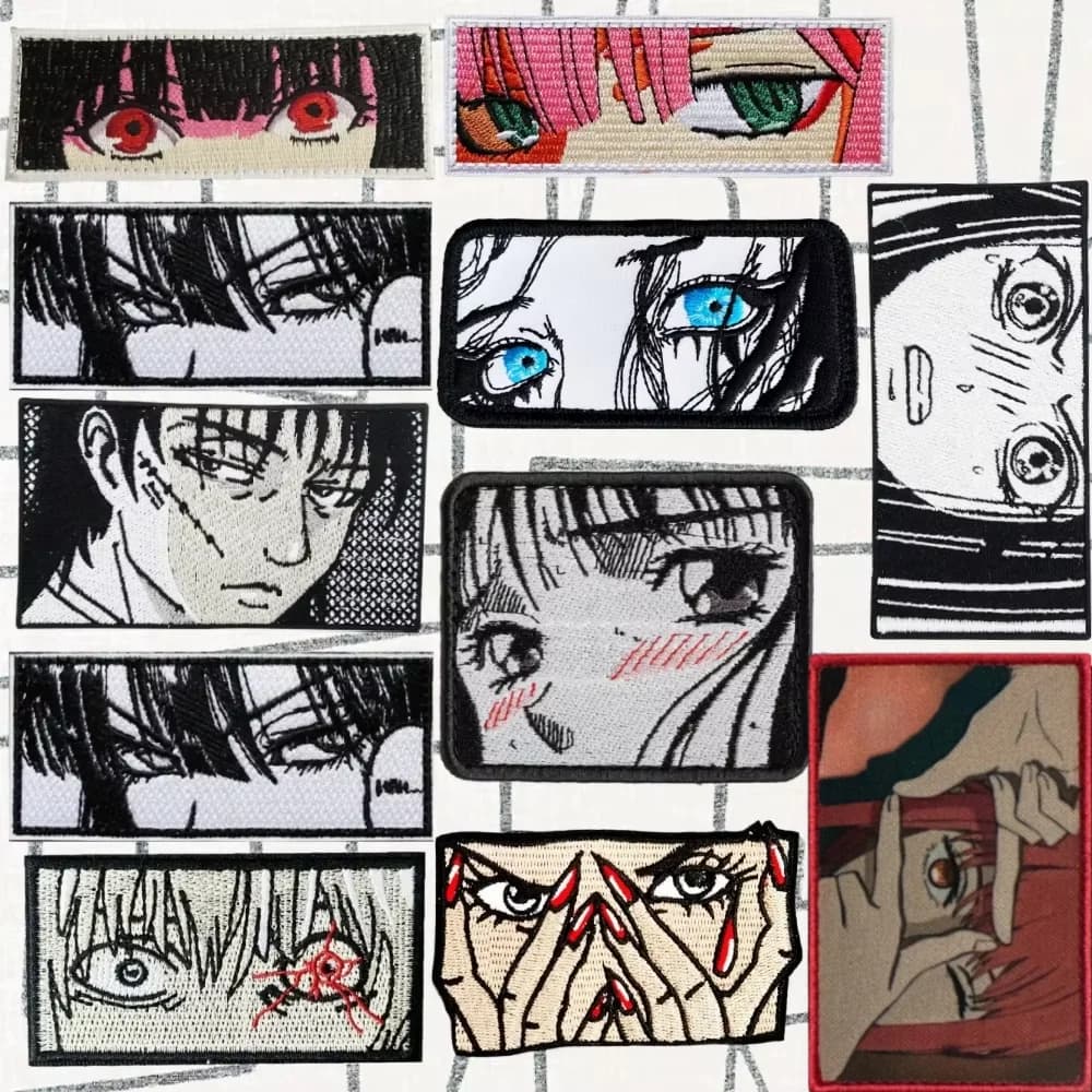 Toppe ricamate per occhi di animazione dei cartoni animati Gancio e anello Adesivo per zaino per vestiti con toppa tattica per ragazza sexy giapponese