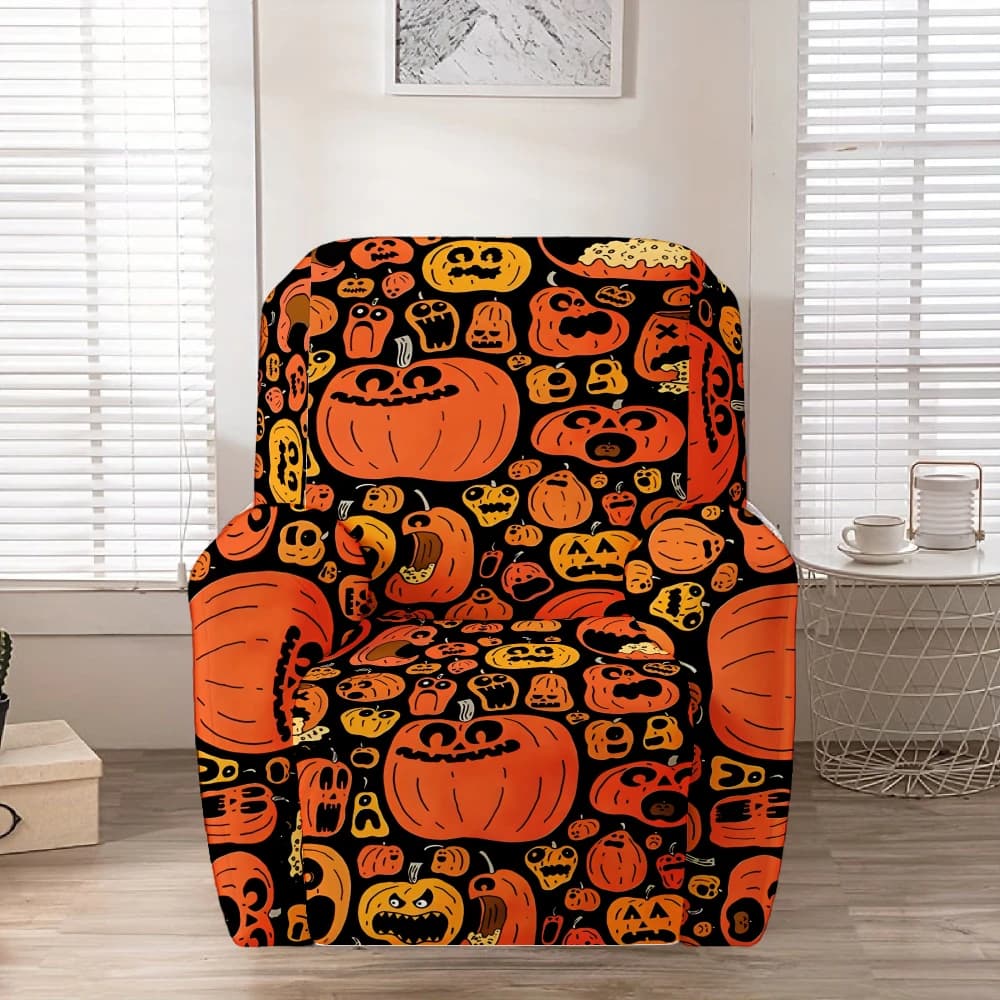 Cute and quirky Halloween pumpkin elastic lounge chair cover, detachable sofa cover, suitable for Halloween party decoration
