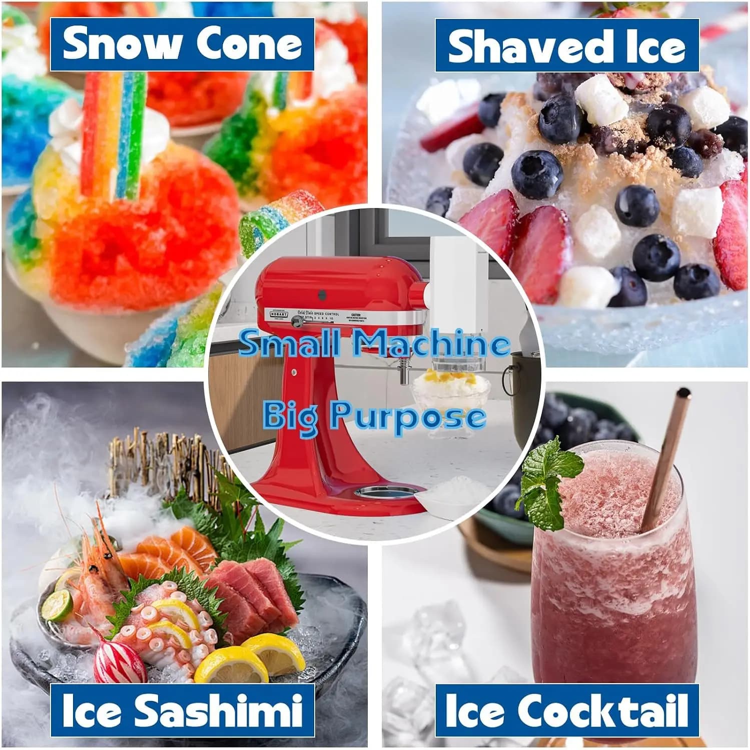 Homiva Store Shaved Ice Attachment for KitchenAid Stand Mixer, Snow Cone Maker for KitchenAid with 8 Ice Molds, Stainless Steel Blade Ice Shaver Attachment for Kitchen Aid Mixer