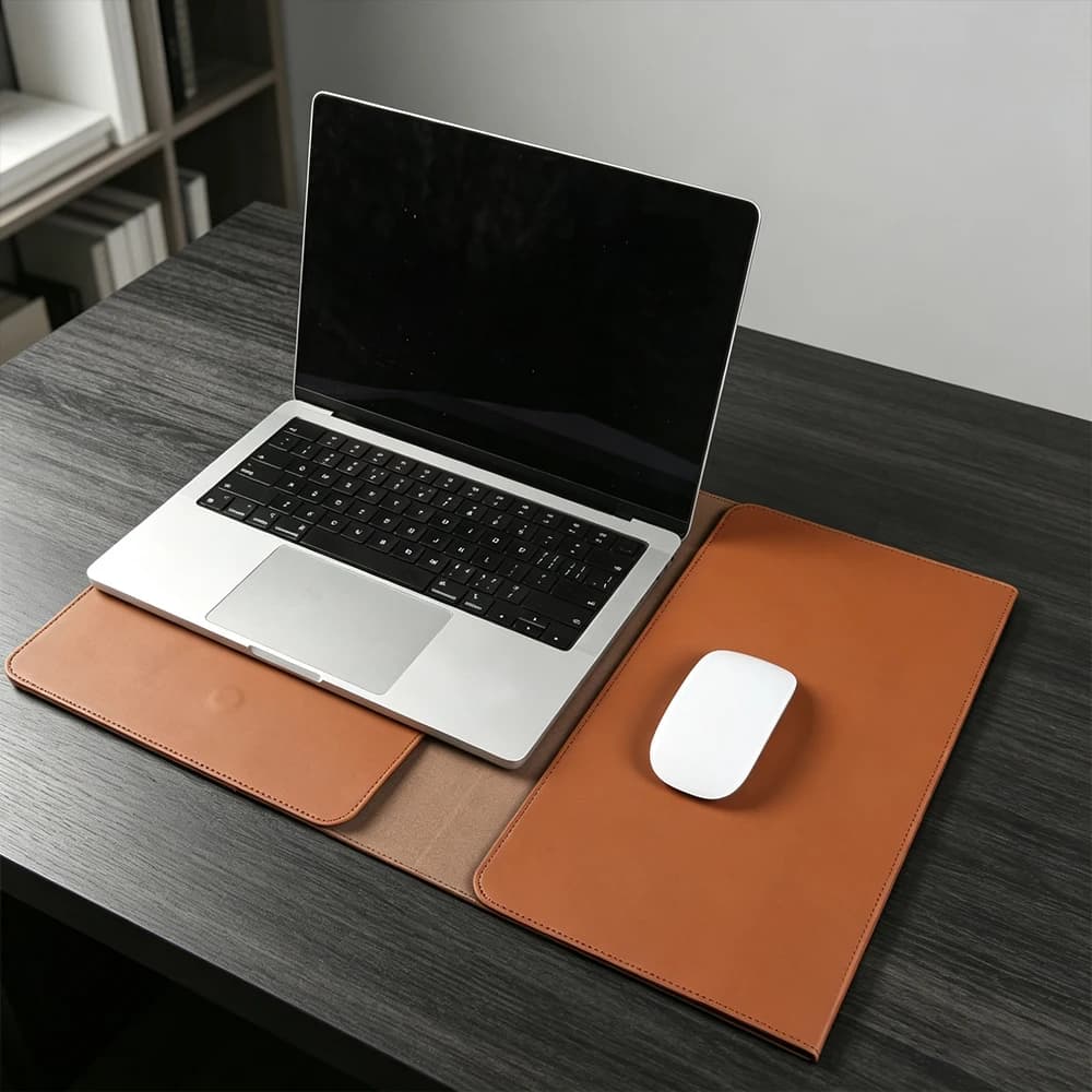 Multifunctional Leather Laptop Sleeve Bag For Macbook Pro 16 14 Air 13 15 Notebook Computer Inner Bag Stand Bracket Mouse Pad