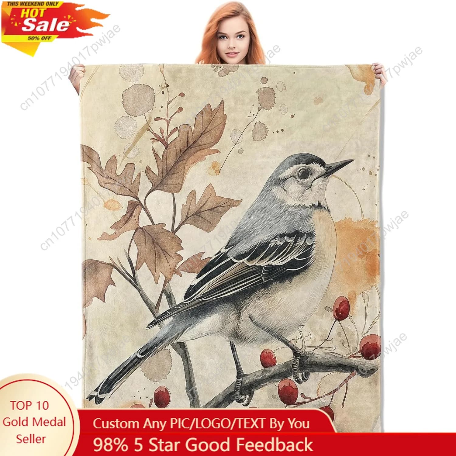 Coperta Northern Mockingbird Coperte da tiro in flanella per uccelli vintage Morbide calde, leggere e accoglienti peluche con animali carini per la camera da letto