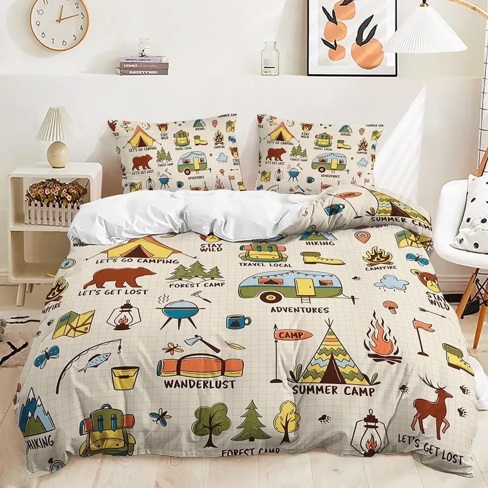 Set Copripiumino Boho Camper Van 3 Pezzi con Stampa Cactus, Set Biancheria da Letto per Donna, Misura Queen/King, in Morbido Tessuto di Poliestere
