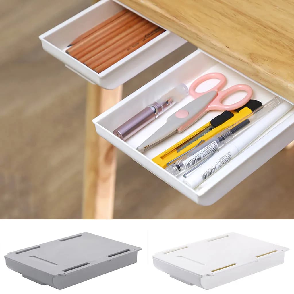 Vassoio per matite autoadesivo sotto il cassetto della scrivania Scatola portaoggetti Organizzatore di cancelleria nascosto Supporto per penne Organizzatore di archiviazione per ufficio domestico
