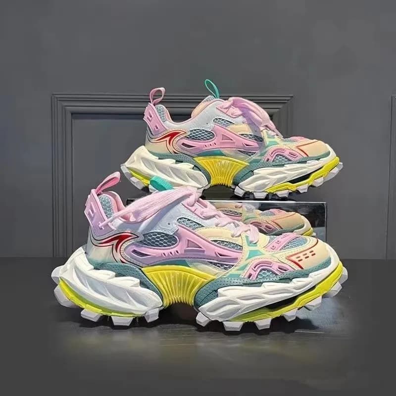 Sneakers da Uomo 2026 in Vera Pelle con Suola Rialzata, Stile Dad, Color Block, in Mesh, Casual, con Suola Spessa