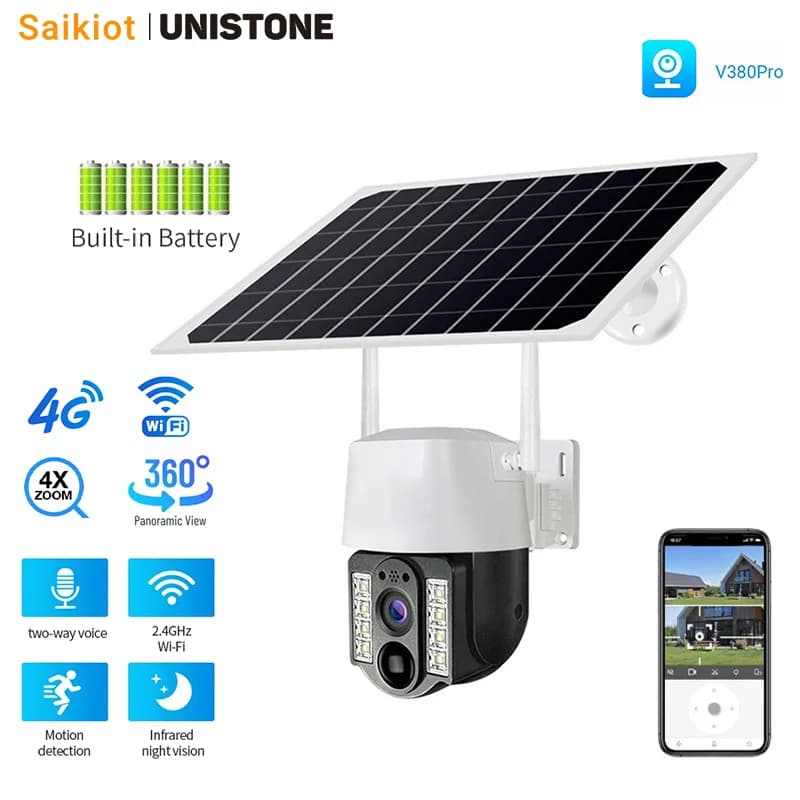 Saikiot V380 Pro 4MP 4G SIM WIFI telecamera a batteria ad energia solare CCTV Security WIFI telecamera solare telecamera solare esterna ricaricabile