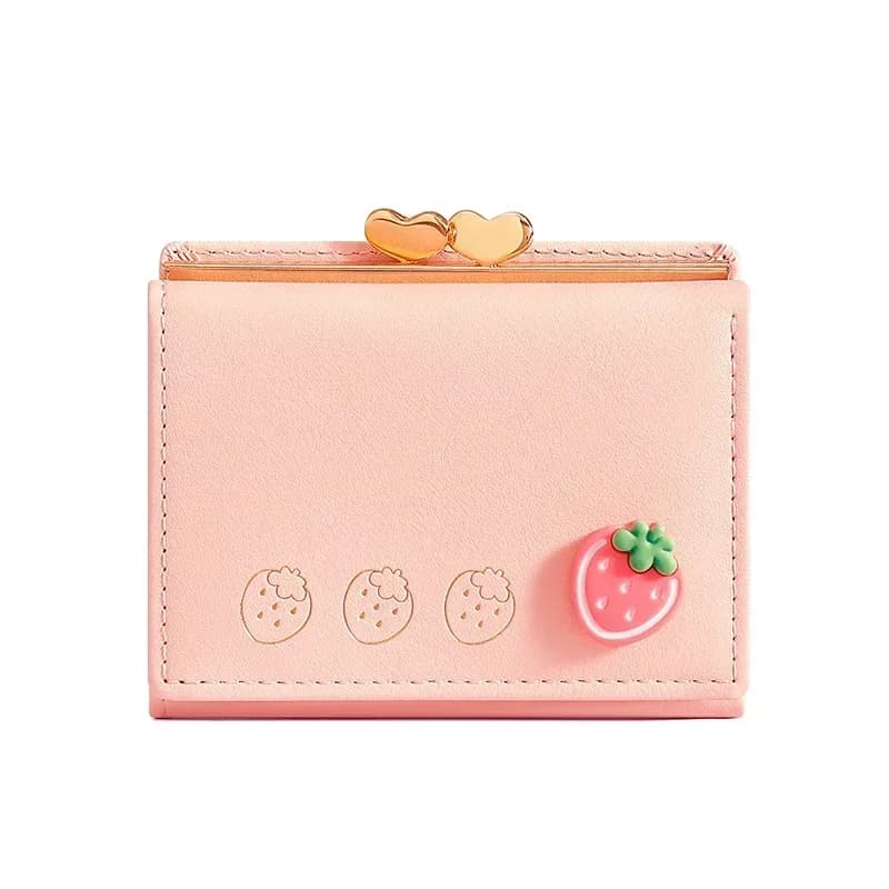 Simpatica portafoglio tascabile in pelle piccolo per donna Portamonete bifold con stampa di frutta Mini portamonete corto Porta carte di denaro Pochette