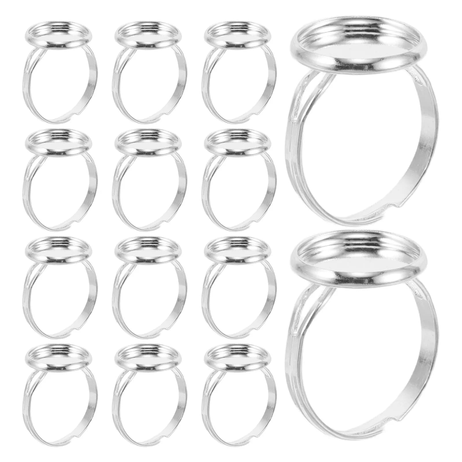 60Pcs Adjustable Ring Bases Blank Ring Settings 12Mm Flat Round Bezel Tray DIY Jewelry Making Supplies Stone Setting Tools