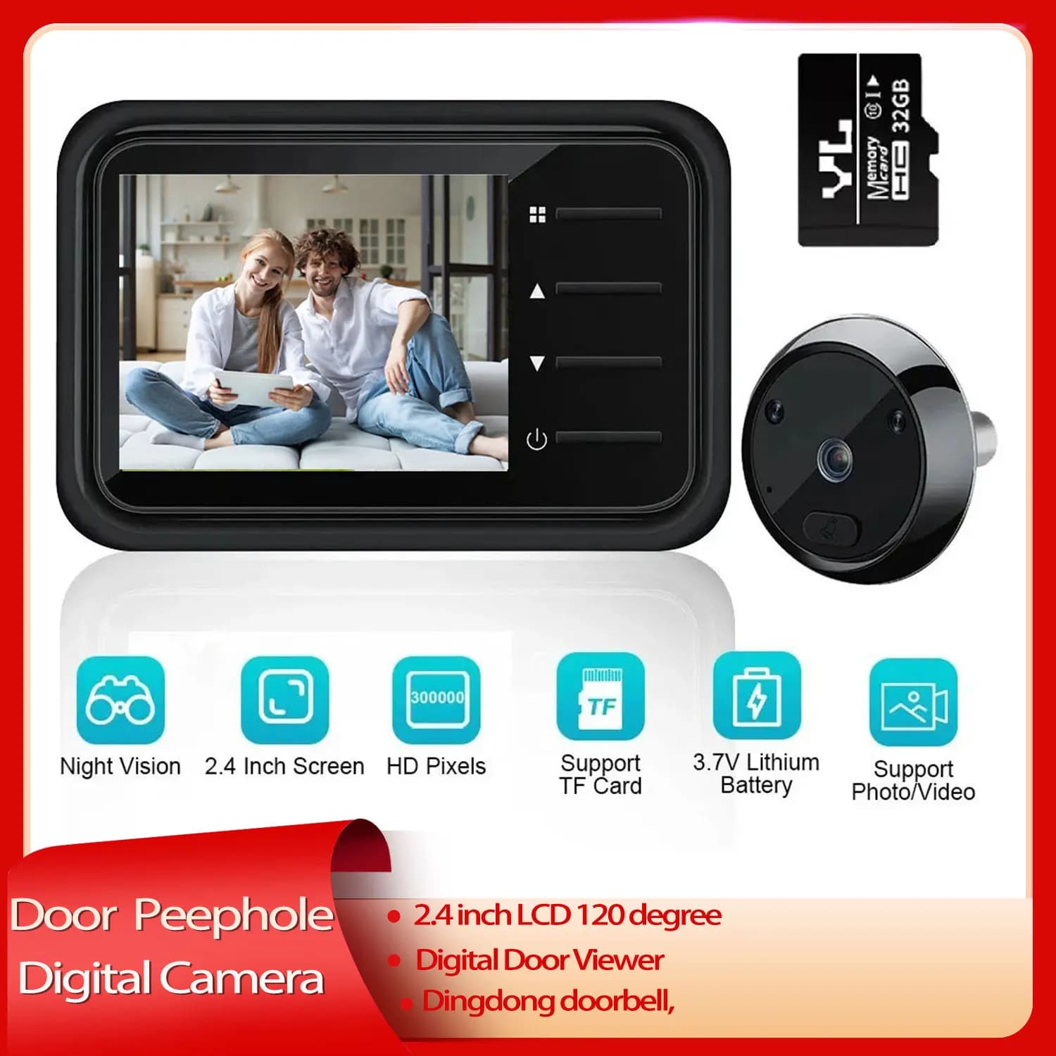 Spioncino per porta LCD da 2,4 pollici Telecamera Video-occhio Spioncino elettronico per porta Campanello per visione notturna Monitor per esterni