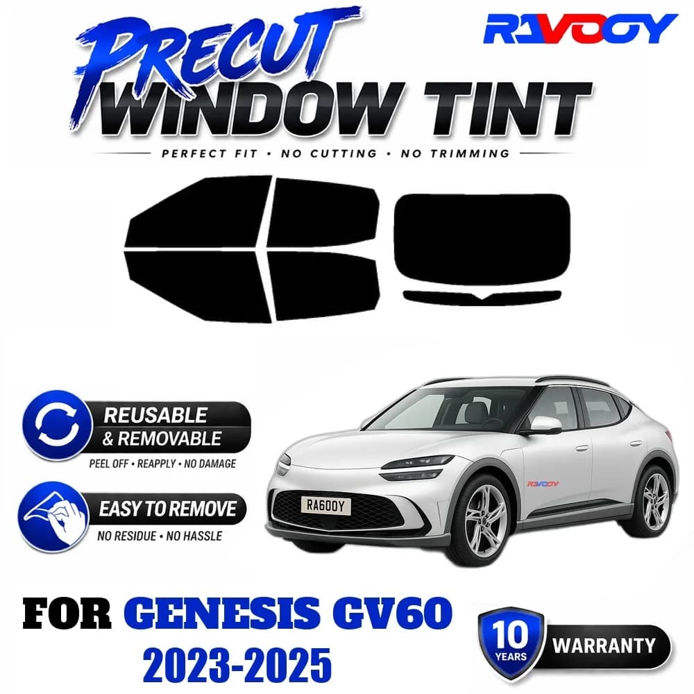 RAVOOY Precut Window Tint, Reusable Removable EPU Film, Custom Fit for Genesis GV60 2023-2025, UV Heat Protection