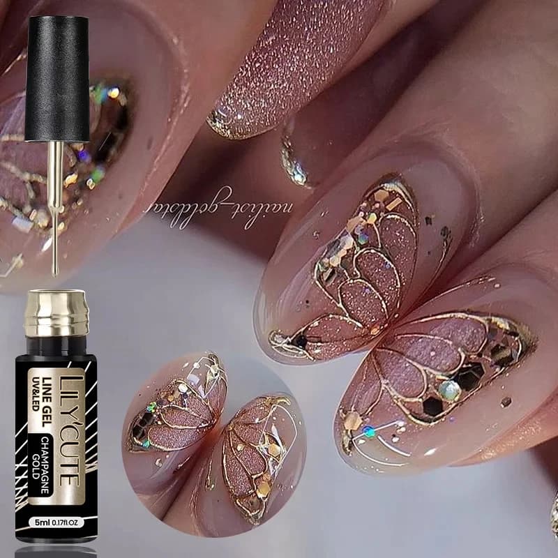 LILYCUTE 5ml Vernice metallizzata super luminosa Liner Gel Smalto per unghie Argento Oro Rosa Graffiti Stripe Pull Line Nail Art Gel
