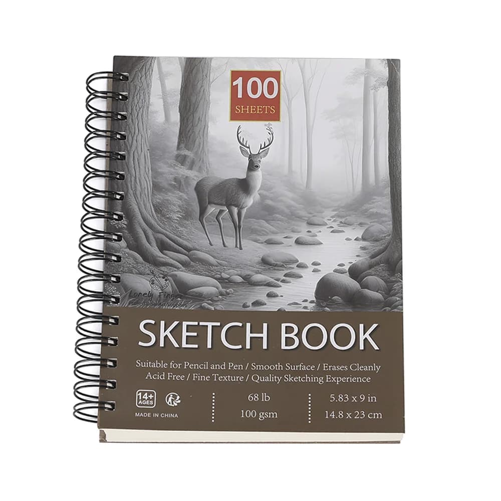 1PC 100-Sheets Sketch Book, Top Spiral Bound Sketch Pad, (68lb/100gsm), Acid Free Art Sketchbook Artistic Draw