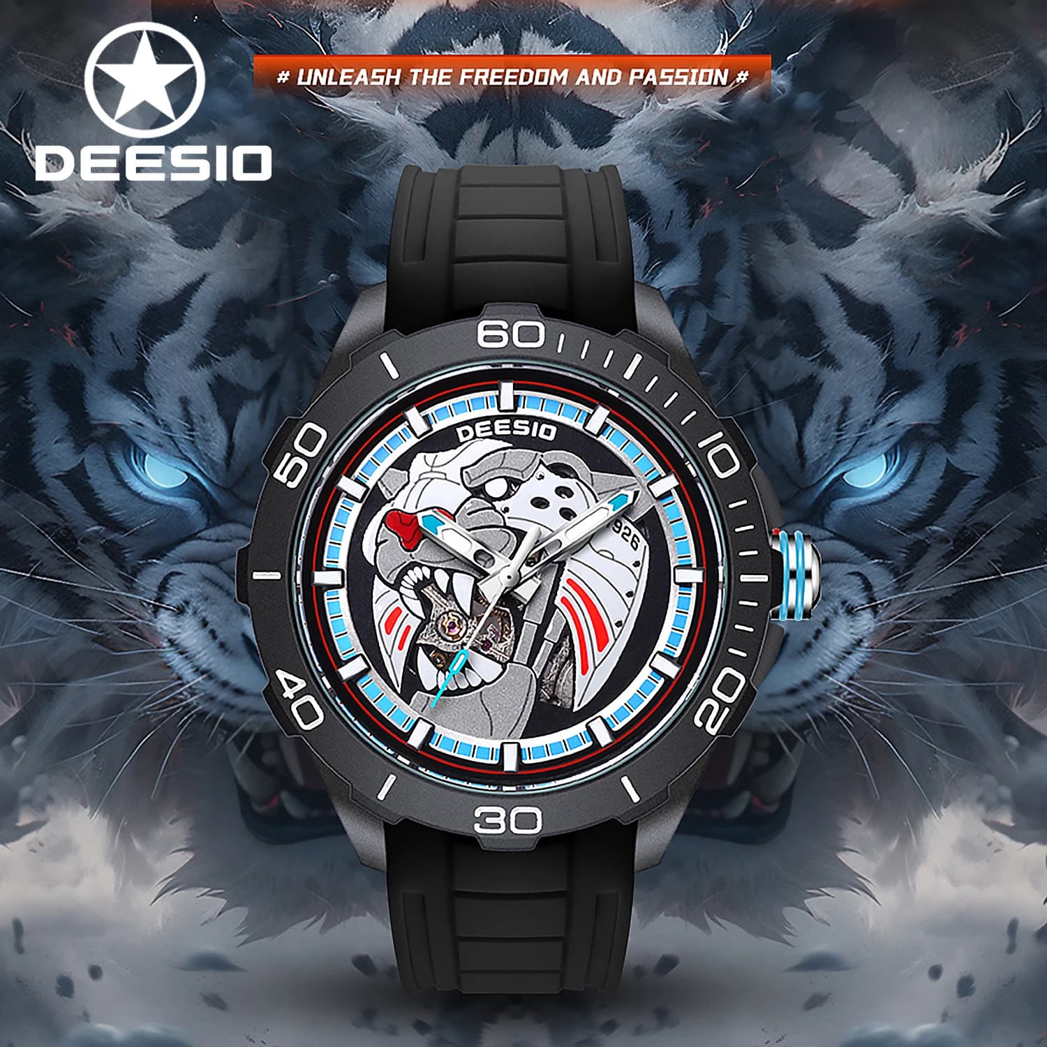 Deesio Automatic Mechanical Watch for Men Carbon Fiber Case, Skeleton Date Display, Luminous Hands Waterproof Casual Mens Gift