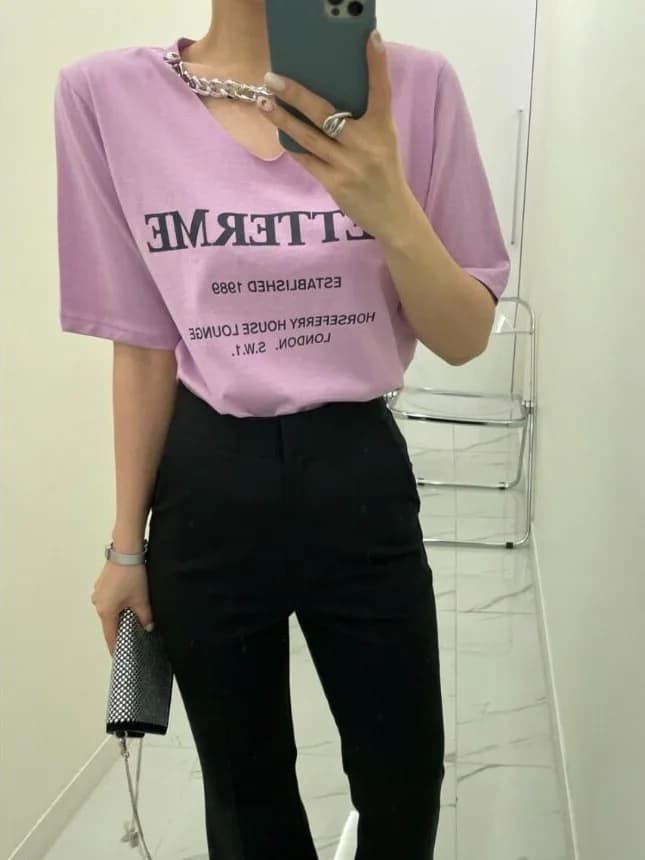 Versatile Chain Print Overhead T-Shirt Chic Korean Style Women's Fashion Spring Autumn Winter Casual Inner Wear Street Style