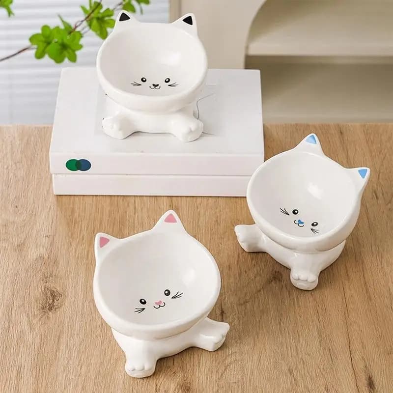 Ciotola per alimentazione in ceramica per orecchie di gatto Contenitore per alimenti riutilizzabile Base stabile anti-punta Bocca inclinata Ciotola per acqua potabile per gatti Forniture per animali domestici