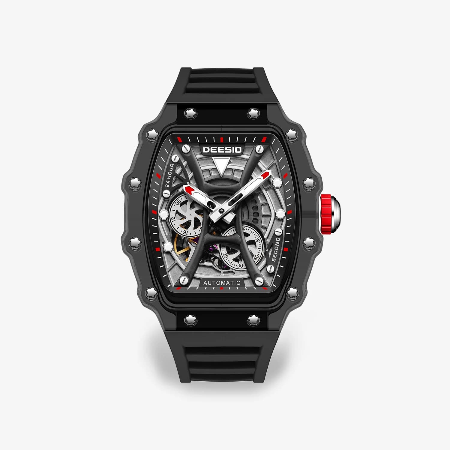 Deesio Orologio automatico scheletrato da uomo - Movimento a carica automatica giapponese luminoso, impermeabile 50 m, orologio da polso sportivo in acciaio inossidabile regalo