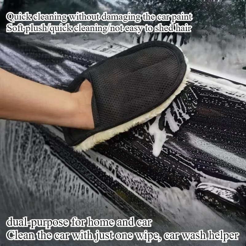 Guanti doppi in finta lana per autolavaggio, panno in pile ispessito per la pulizia, non danneggia la carrozzeria, accessorio per ceratura.