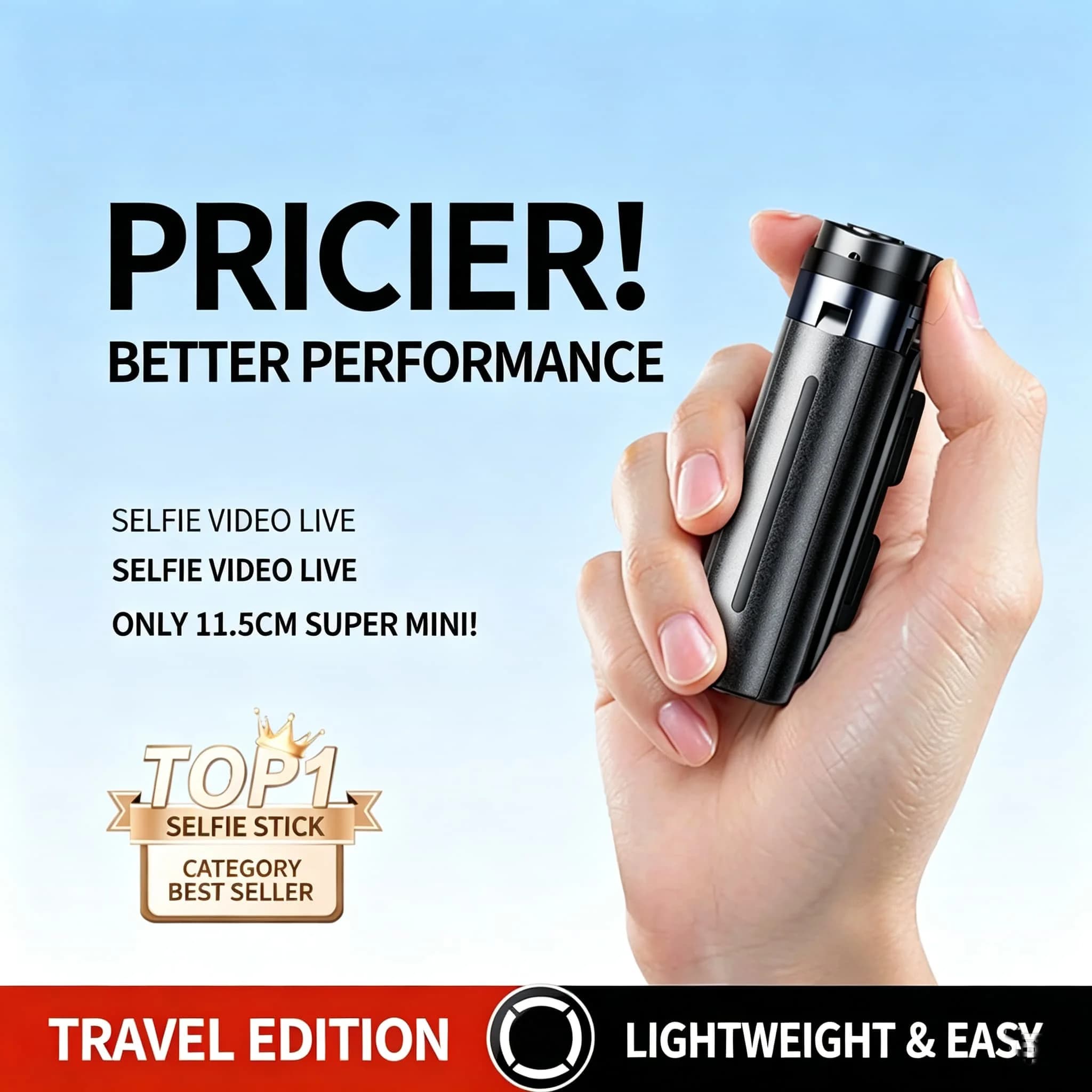 Ultra-mini selfie stick with tripod, portable phone holder for outdoor travel, Bluetooth remote