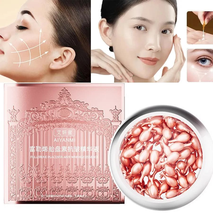 30 capsule Fullerene Placenta Essenza Collagene Siero viso Liquido Viso Idratante Illumina Antiossidante Ringiovanimento della pelle