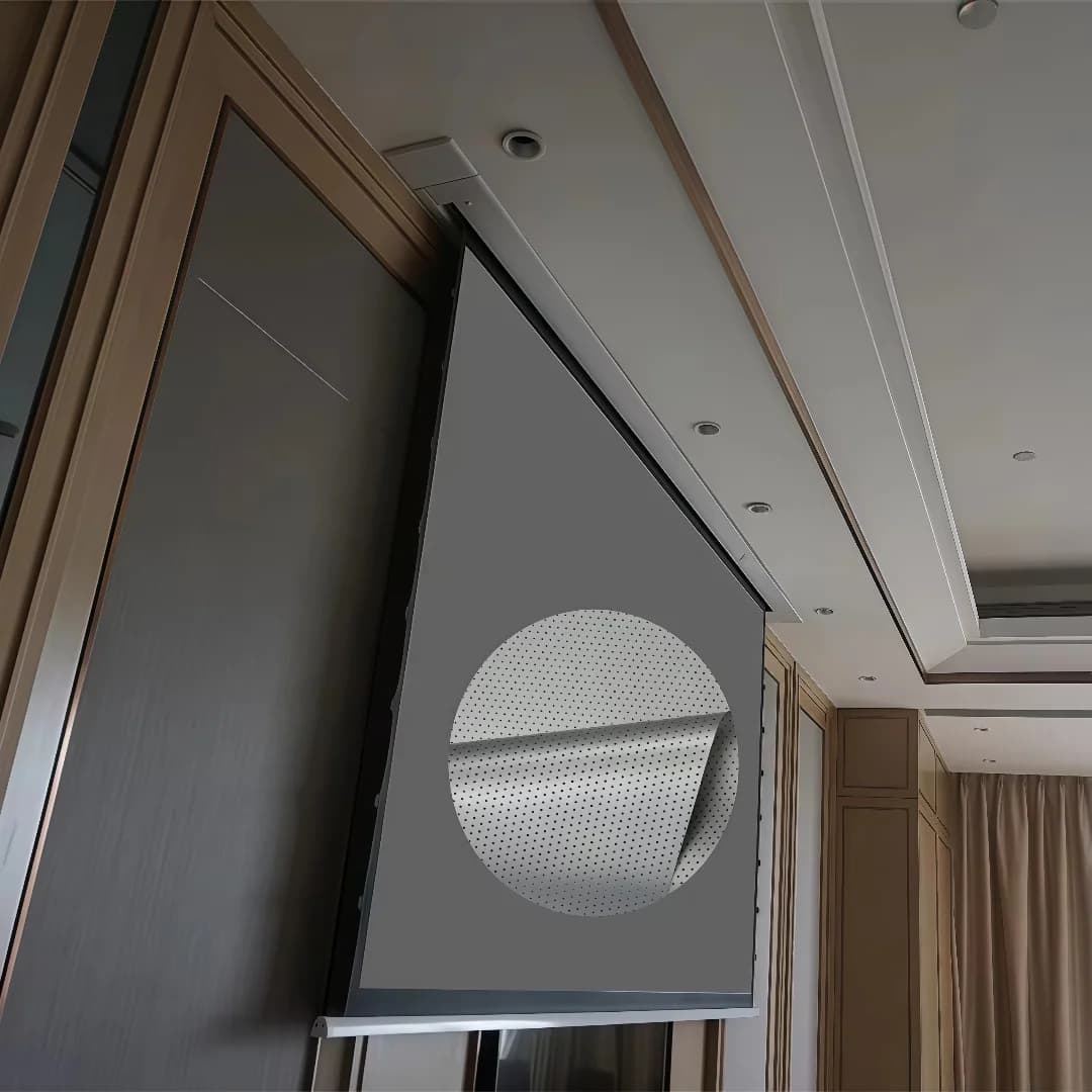 KTSFGT Schermo per proiettore elettrico da incasso a soffitto nascosto nascosto con 3D perforato grigio argento acustico trasparente