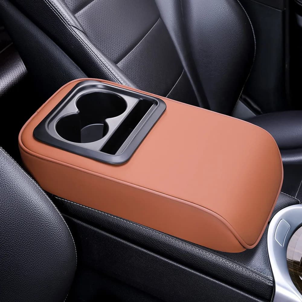 Cuscino in Pelle per Bracciolo Auto con Portabicchieri e Vano Portaoggetti, Supporto per Gomito per BMW Toyota Honda