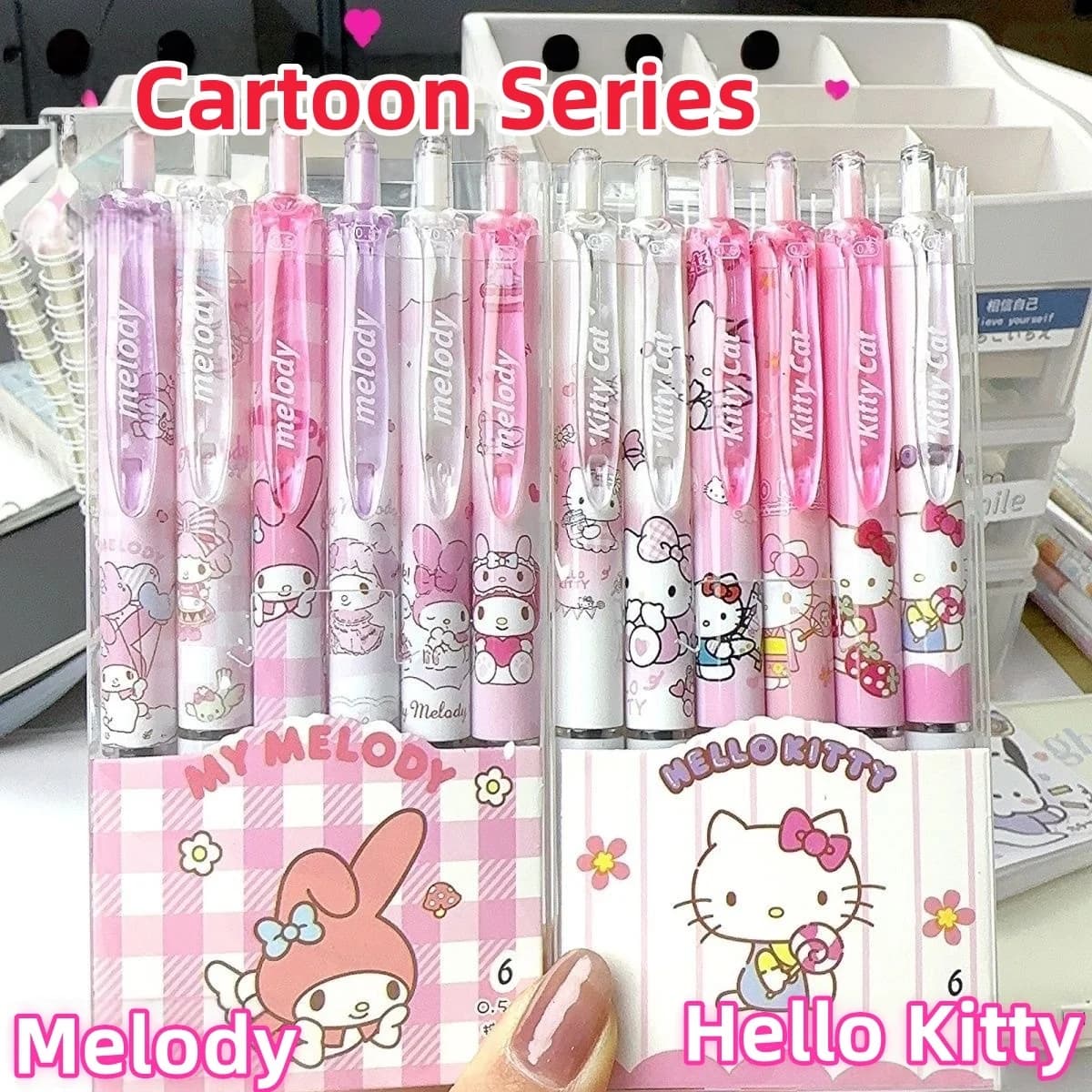 6 pezzi/set Hello Kitty Melody Edizione limitata Penna gel di alta qualità Serie Cartoon Nero 0,5 mm Cancelleria quotidiana per studenti/ufficio