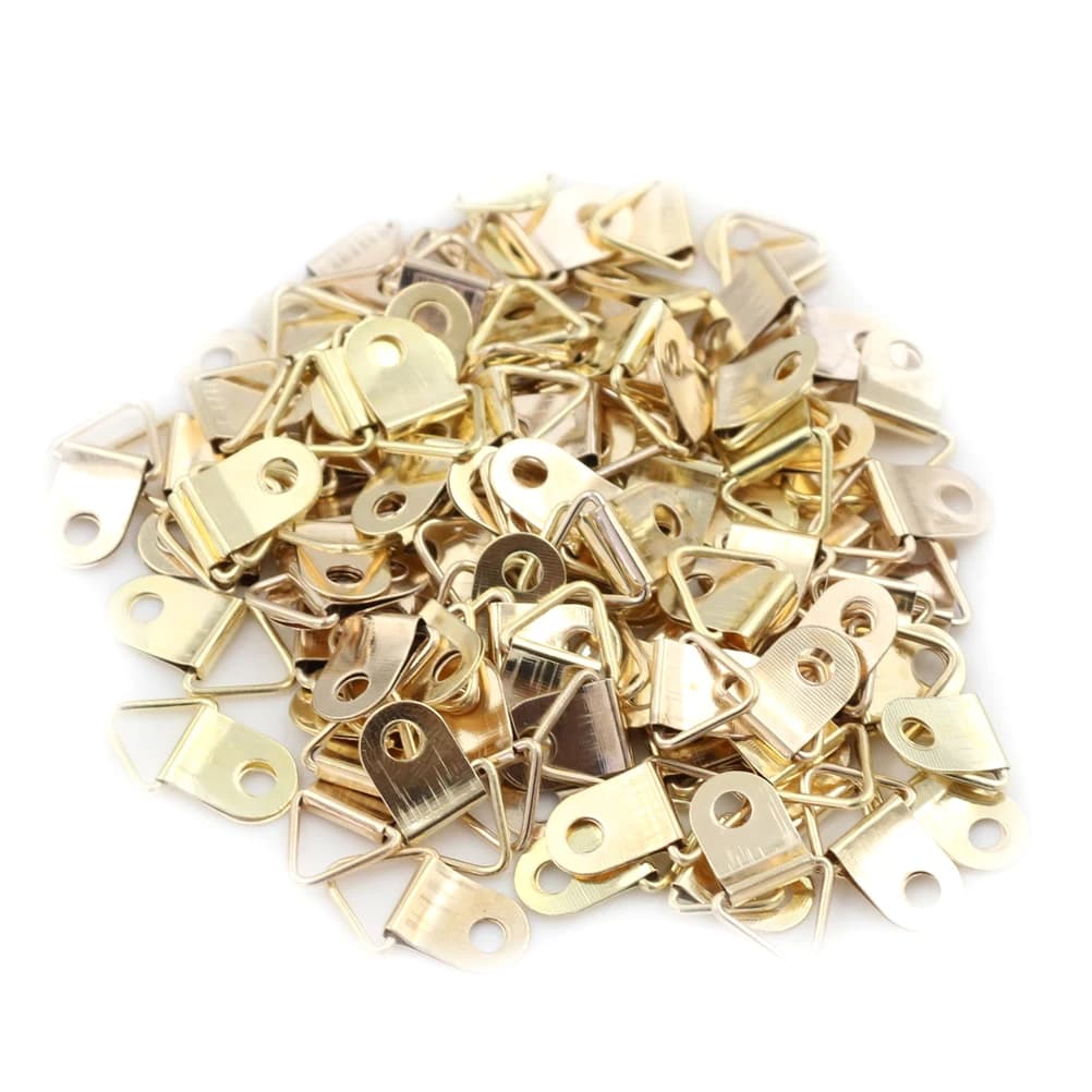 New·100pcs Mini Golden Triangle D-Ring Picture Oil Painting Mirror Photo Frame Hook Hanger 10x20mm Furniture Accessories·