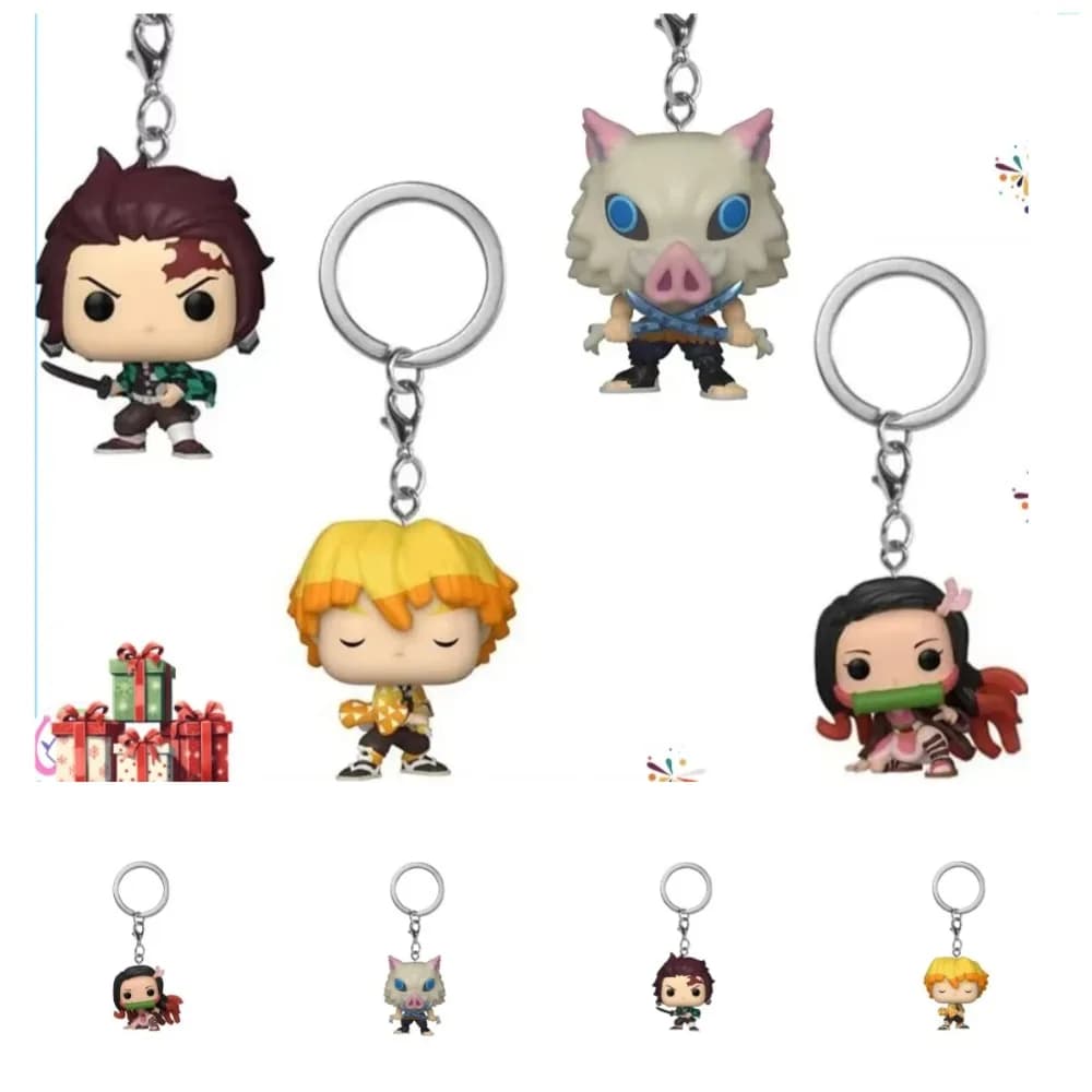 Funko Anime Demon Slayer Nezuko Kamado Zenistu Agatsuma Tanjiro Inosuke Hashibira Pocket Pop Keychain Collection Model Doll Toy