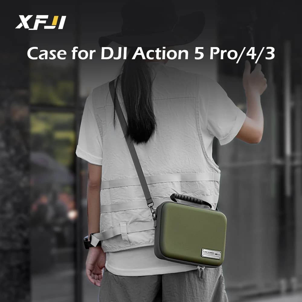 XFJI Custodia da trasporto Custodia rigida da viaggio Caricatore Base batteria Selfie Stick Borsa portaoggetti per DJI Osmo Action 5 PRO 4 3