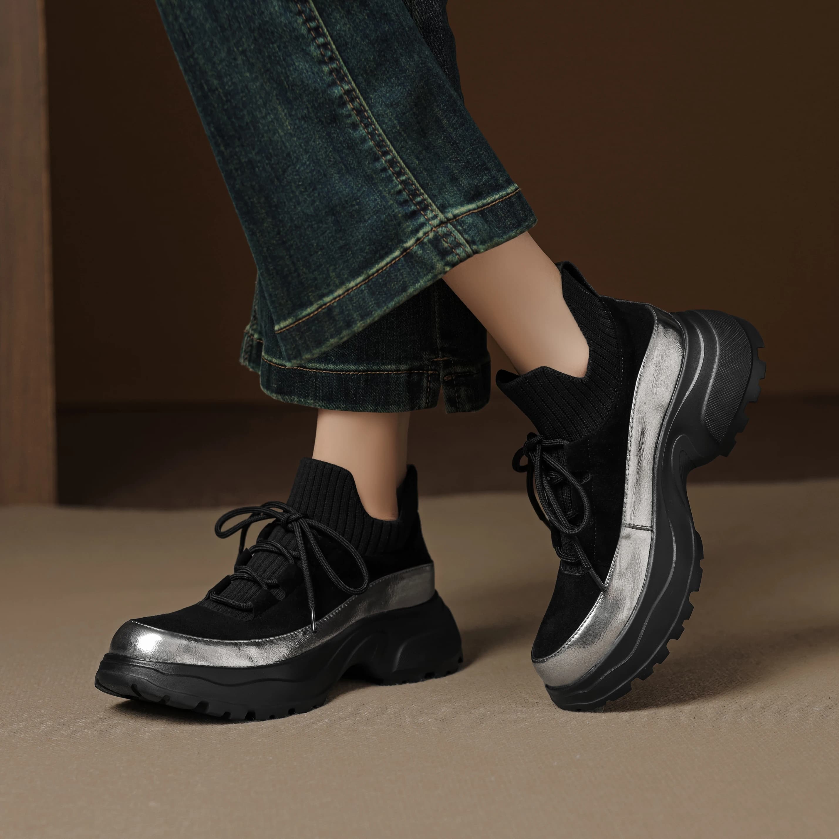 Scarpe da ginnastica con plateau piatto da donna in vera pelle Scarpe casual da donna Scarpe da ginnastica invernali robuste Mocassini Scarpe da ginnastica Zapatos Mujer
