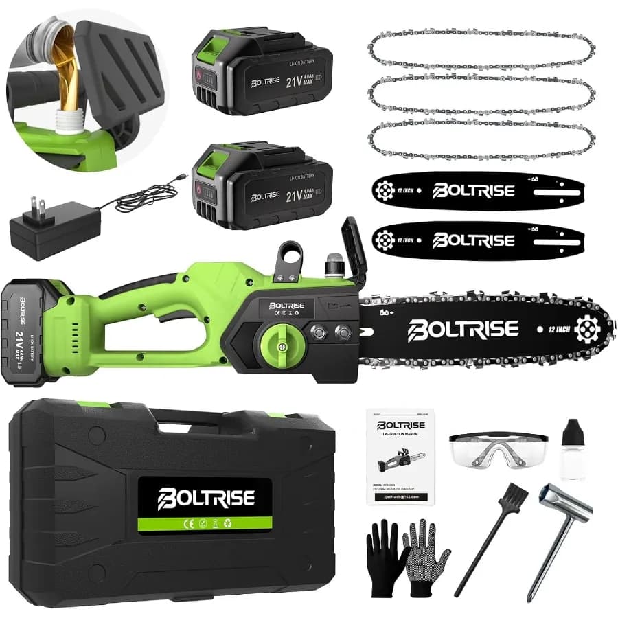 Motosega elettrica senza spazzole a batteria da 12 pollici con batterie 2 × 4,0 Ah e blocco di sicurezza per oliatore automatico 42 FT S compatto ad alta potenza