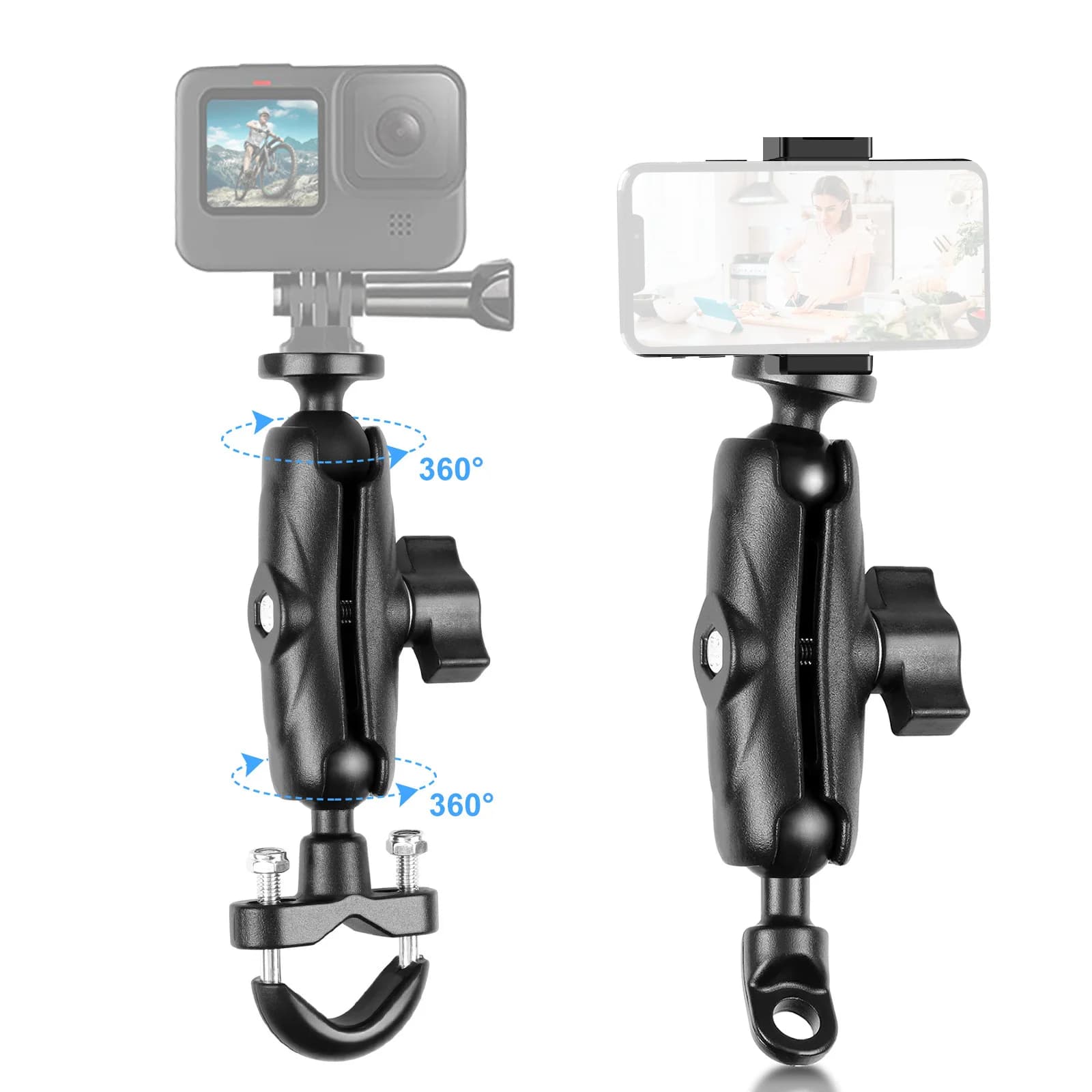 Aluminum Alloy Mount Holder Cycling Stand Arm with Ball Head for Gopro Hero DJI OSMO Insta360 Camera Mobile Phones