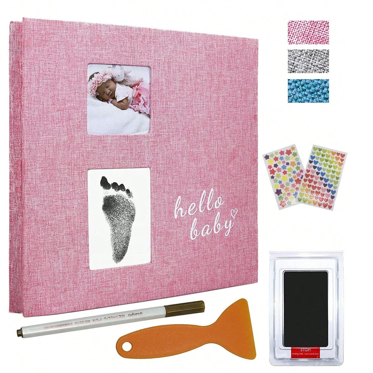 Album fotografico per bambini, libro di memoria autoadesivo, set di libri con clip 4x6 con stampa a mano pulita e penna in metallo adatta per ragazzi e ragazze