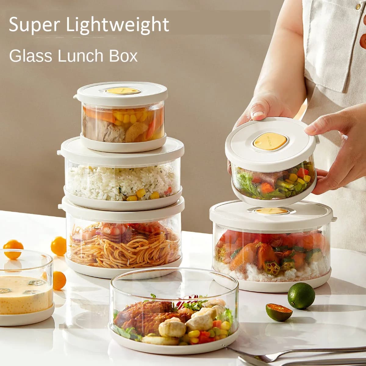 Glass Bowl with Airtight Cover for Salad Trifle Rice Lightweight Lunch Box Leakproof Meal Prep Food Containers Tupperware