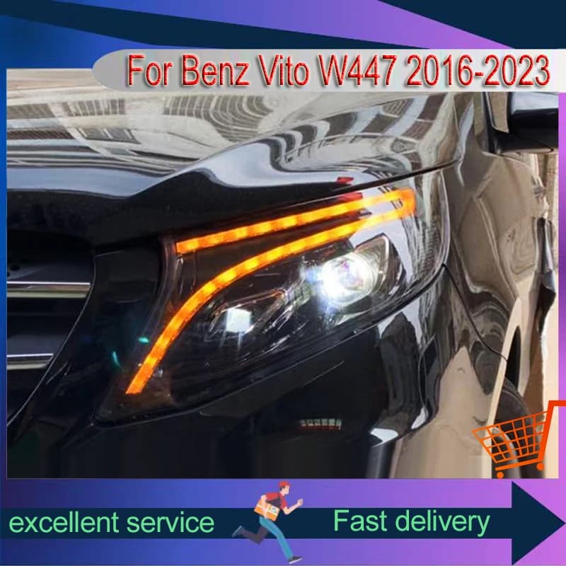 Accessori auto Per Benz Vito 2016-2023 W447 Luce Frontale DRL Testa Della Lampada Proiettore A LED Lente Fari Veicoli assemblaggio Automatico