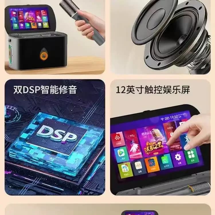Nuova macchina per karaoke portatile con doppio woofer da 4'' e altoparlante da 60W e schermo IPS da 11,6 pollici per l'intrattenimento domestico