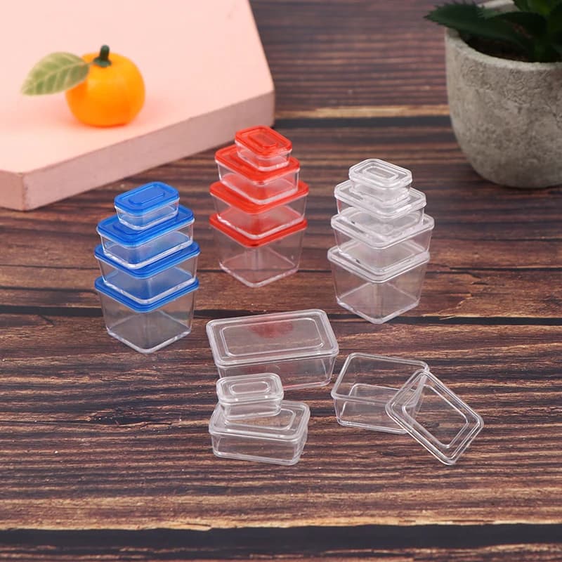 4 pezzi 1/12 casa delle bambole mini scatola per conservazione fresca scatola per il pranzo modello decorazione per stoviglie da cucina