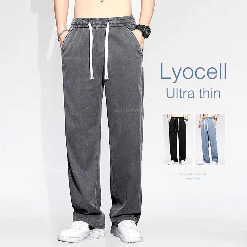 Jeans larghi da uomo sottili estivi tessuto Lyocell morbido drappo pantaloni Casual elastico con coulisse pantaloni in Denim dritto maschile blu grigio