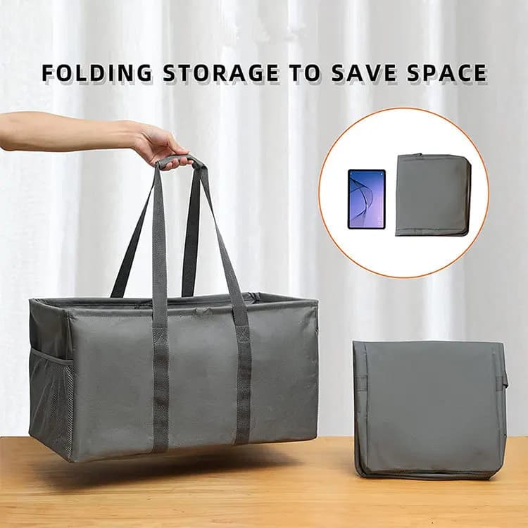 2pc 50L Large Folding Storage Bag Reusable Dirty Laundry Basket Grocery Shopping Bag Oxford Cloth Tote Pouch Handbag