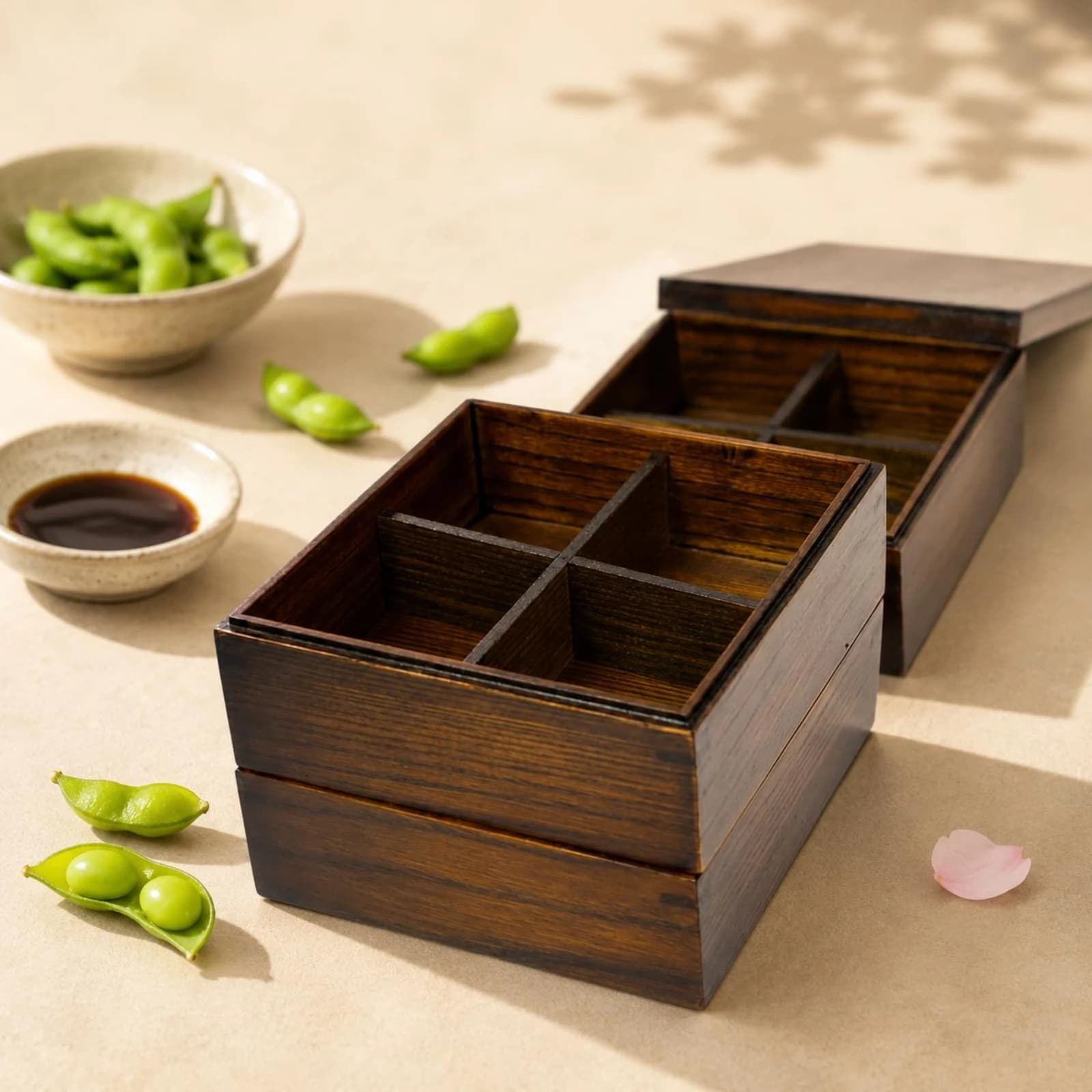 Wood Bento Box Stacked Square Bento Box Compartment Food Container Stackable Meal Prep Container Reusable for Sushi