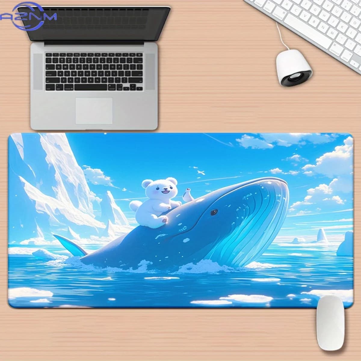 1pc Whale in a Dynamic Ocean Wave Setting HD Printed Pad for Desk, Multi Functional XXL Mousepad, Keyboard Gaming Mouse Mats, Of