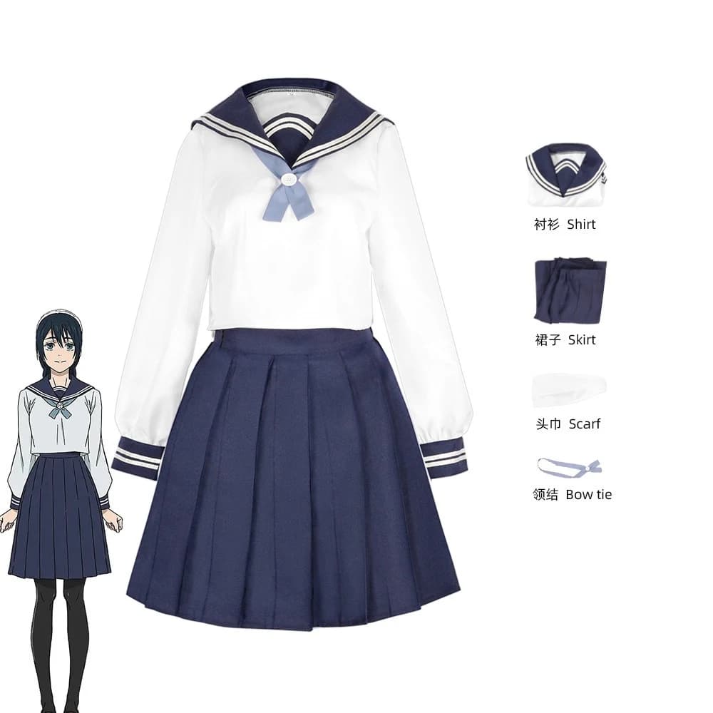 Costume cosplay Amanai Riko Jujutsu Kaisen Riko Uniforme da marinaio giapponese Camicetta bianca a maniche lunghe con gonna a pieghe blu navy