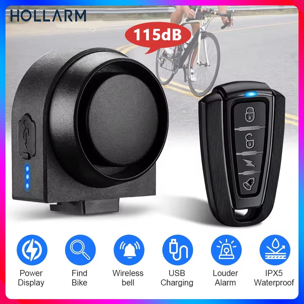 Allarme vibrazione bicicletta Hollarm Allarme moto wireless Sistema di sicurezza telecomando ricaricabile USB antifurto Impermeabile