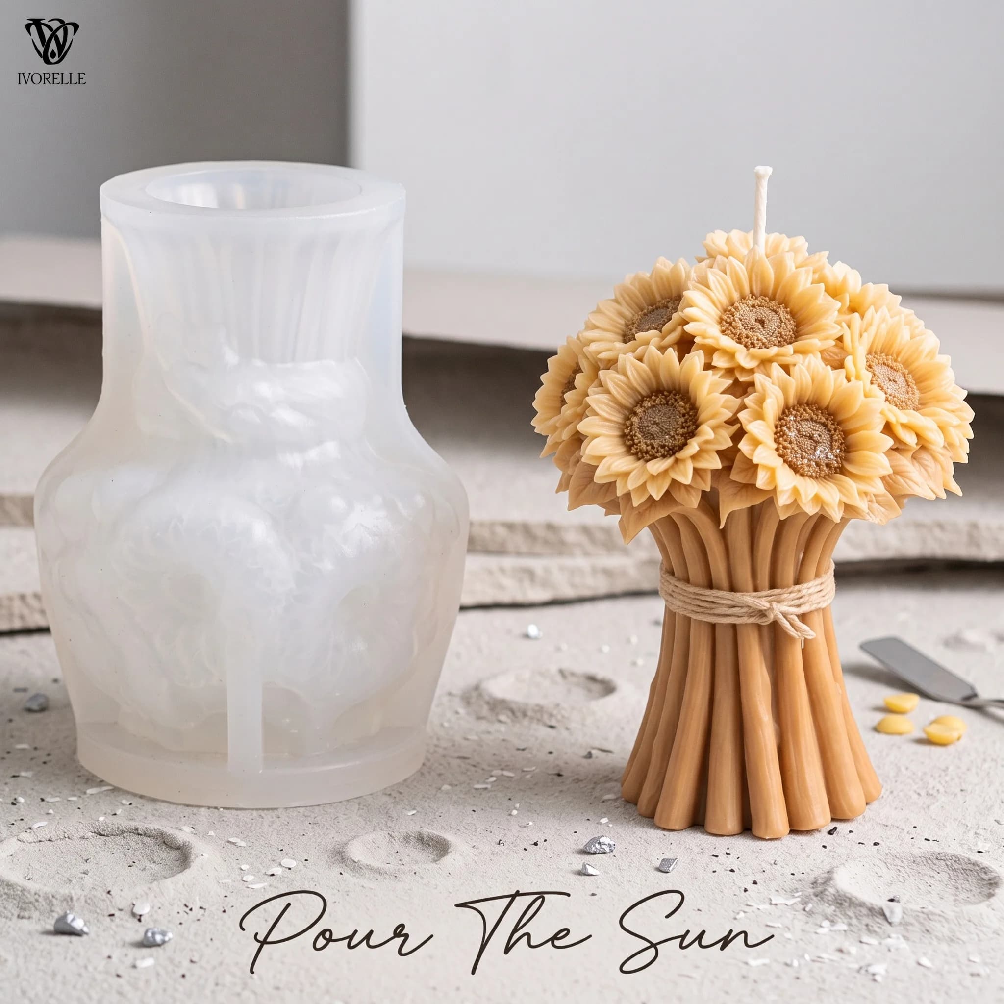 IVORELLE Sunflower Bouquet Silicone Candle Mold Layered Petals For Wax Resin Plaster Soap DIY Home Decor Craft