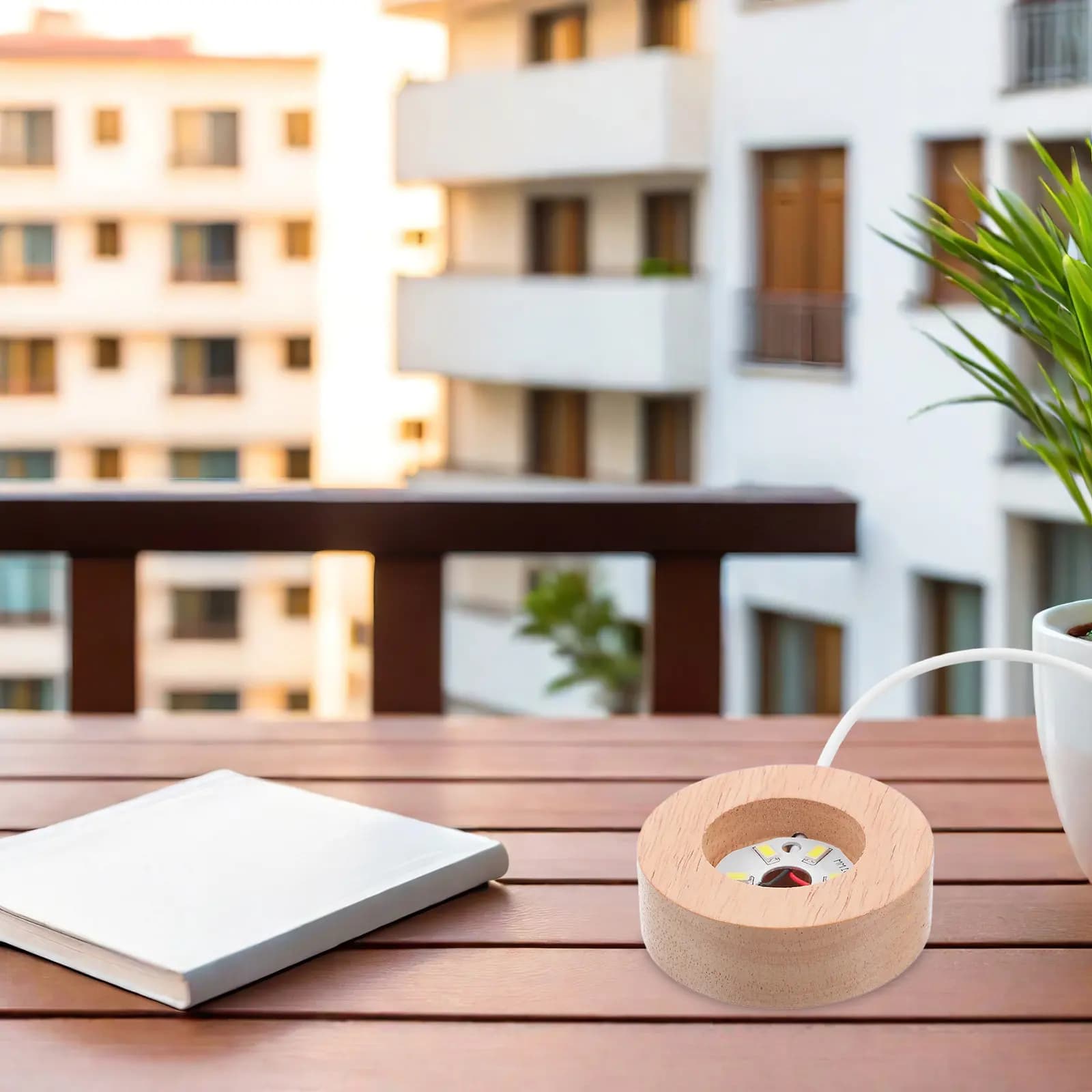 Base Luminosa LED in Legno per Sfera di Cristallo, Supporto Illuminato Rotondo per Oggetti in Vetro e Acrilico, Base Luminosa Notturna per Decorazioni Casa