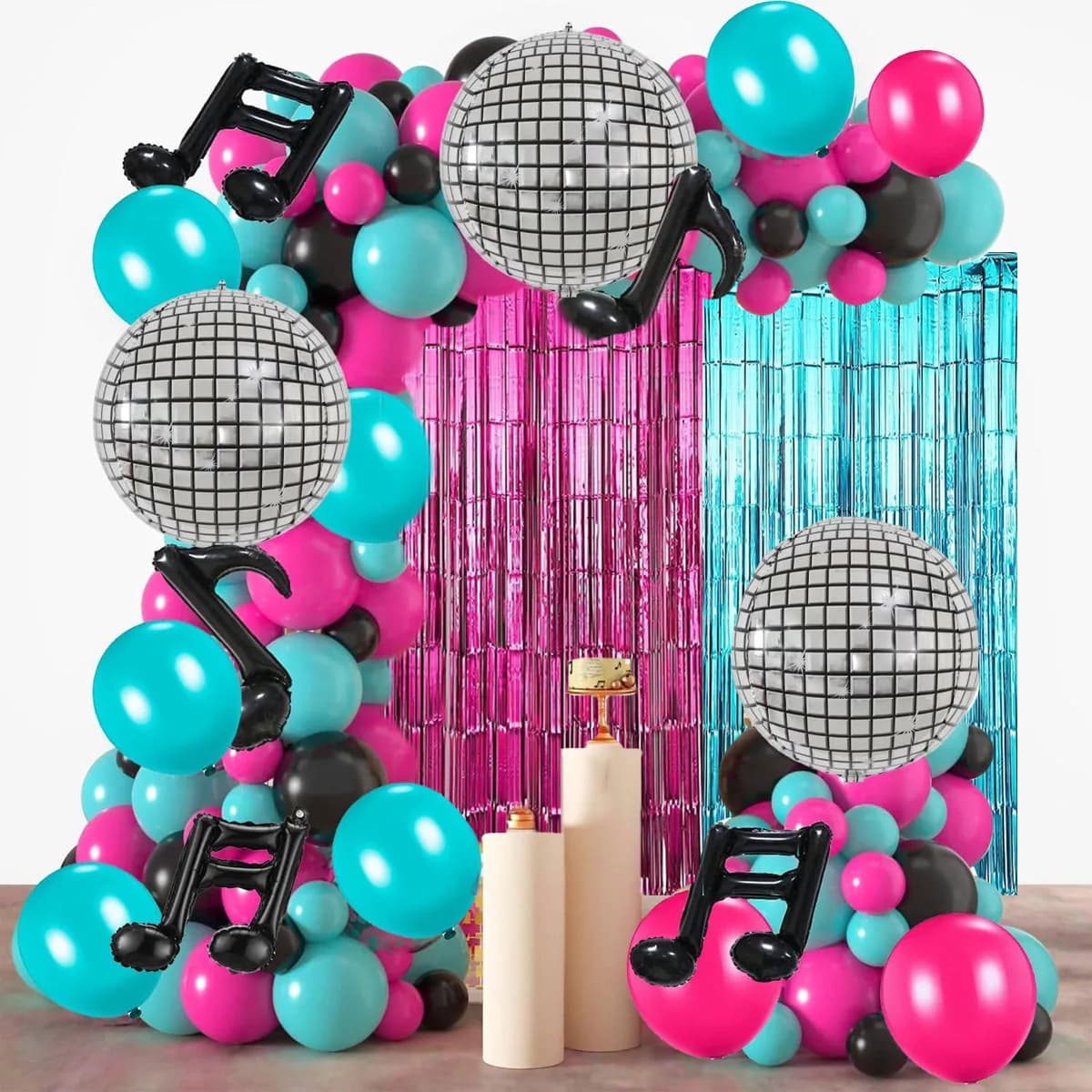 92 musical theme leaves 4D set of disco balls in black and white rain curtain suitable for musical theme decoration birthday party hip hop